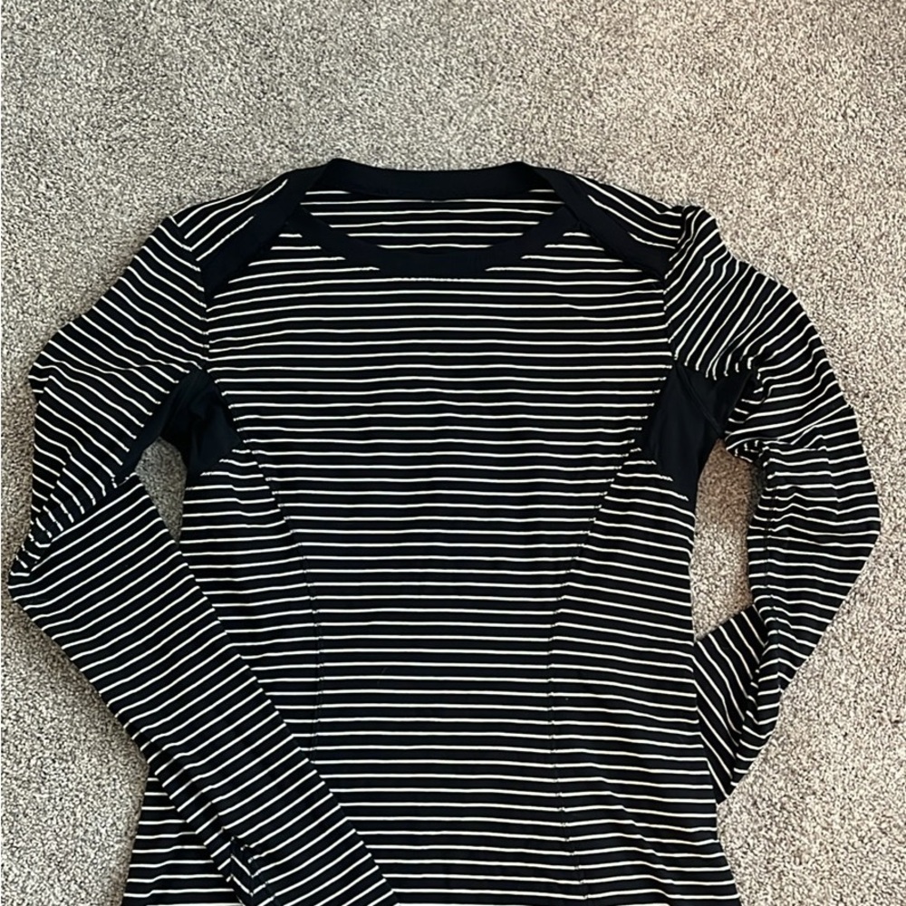 lululemon athletica Black and White Striped Long Sleeve Tee
